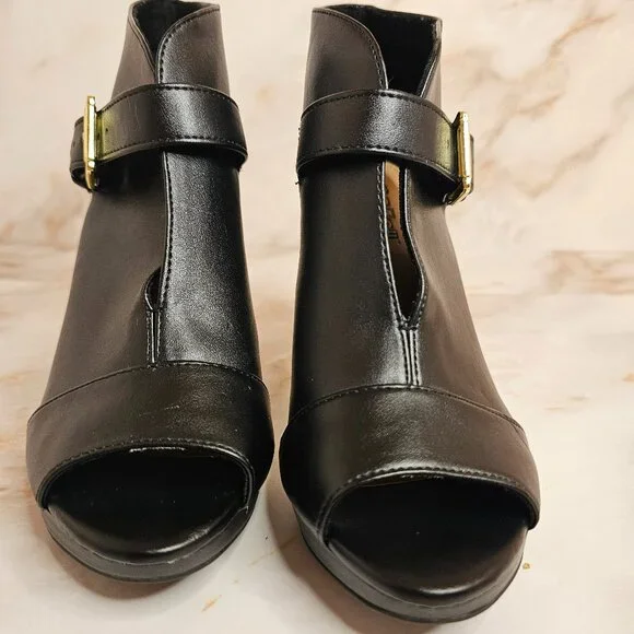 Brash Black Open Toe Heels with Buckle, Size 6 - Picture 2 of 10